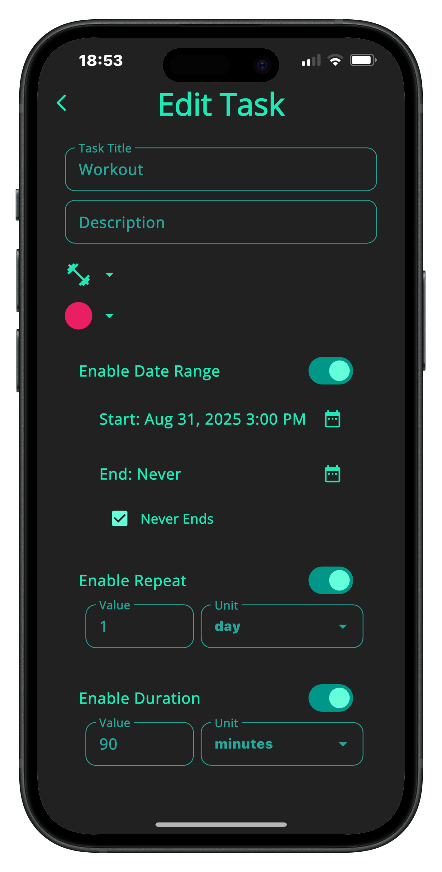 Edit task screen